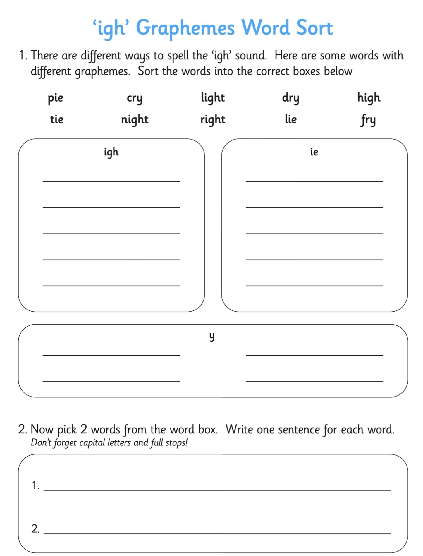 Phonics: Practice ‘igh’. – Broad Heath Primary School