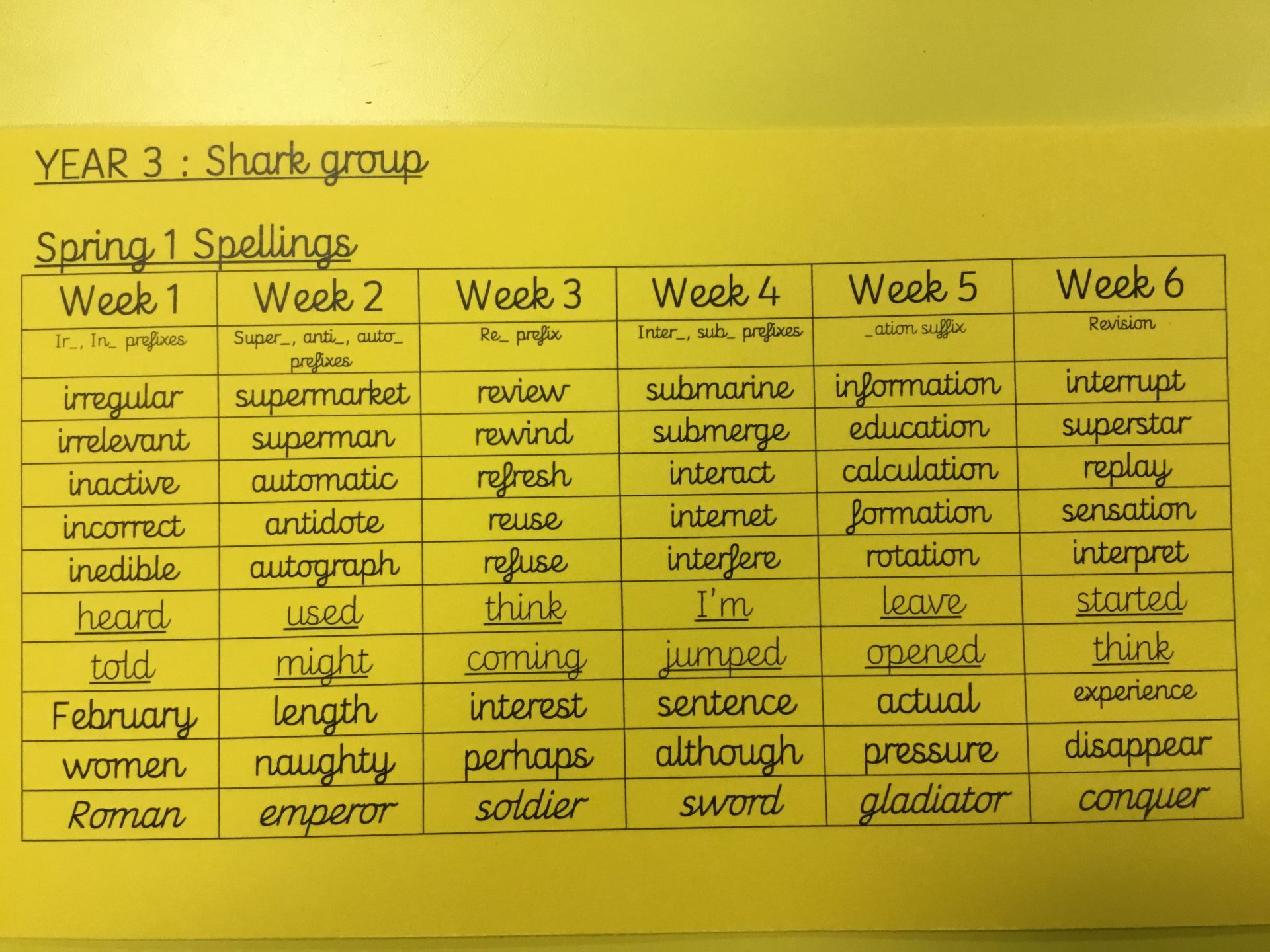 Year 3 Spellings
